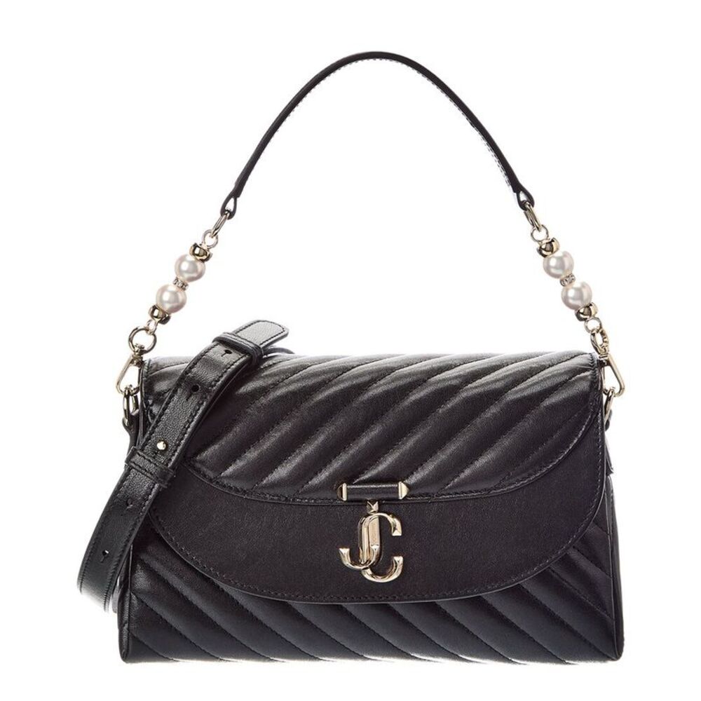 Jimmy Choo Avn Curve Top Handle Leather Shoulder Bag, Black